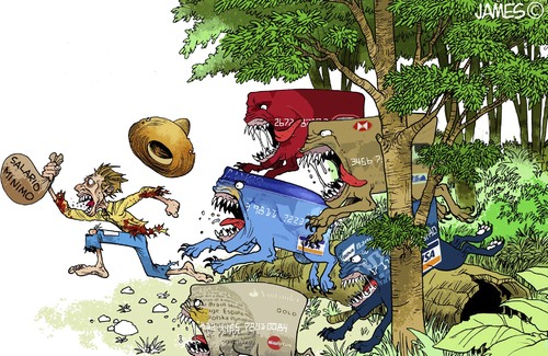 Cartoon: Juegos del HAMBRE (medium) by JAMEScartoons tagged tarjeta,credito,deudas,bancos,salario,pobre,perros,james,jaime,mercado,cartonista