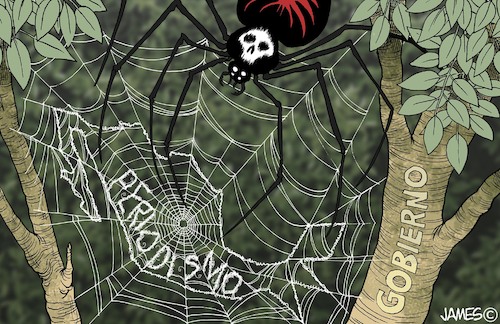 Cartoon: La trampa (medium) by JAMEScartoons tagged spider,red,web,peligro,periodismo
