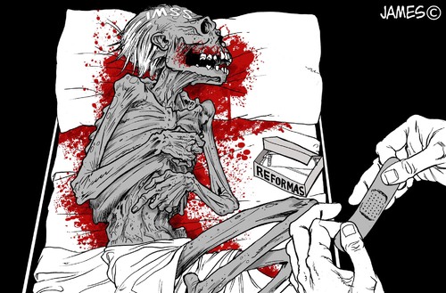 Cartoon: Resurreccion del IMSS (medium) by JAMEScartoons tagged muerto,seguro,social,enfermo