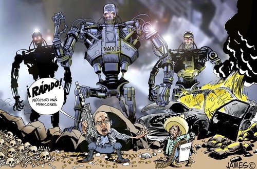 Cartoon: Terminator (medium) by JAMEScartoons tagged terminator,calderon,mexico,guerra,narco,caricatura