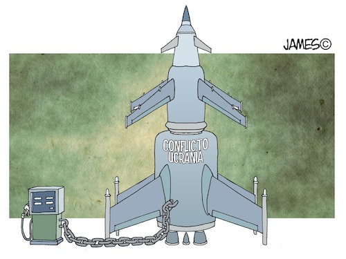Cartoon: un boton para despegar (medium) by JAMEScartoons tagged guerra,rusia,invasion,gasolina,petroleo