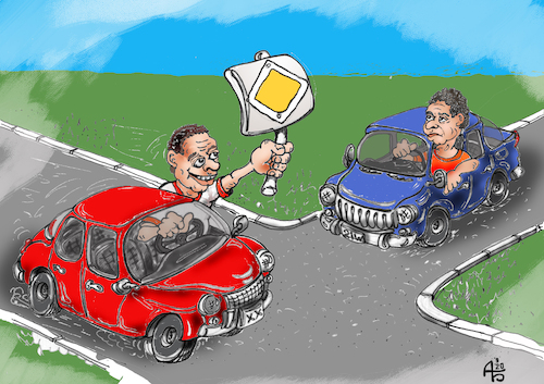Cartoon: Einmündende Strasse (medium) by Back tagged auto,verkehrszeichen,warnkreuz,verkehrsregeln