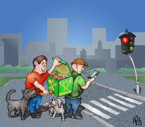 Cartoon: Essenslieferung (medium) by Back tagged essenslieferung,küche,tierschutz,servis,essen,gutmütig