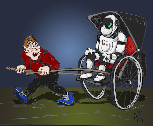 Cartoon: IT-Rikscha (medium) by Back tagged technologien,roboter,artificialintelligence,künstlicheintelligenz,ki,ai