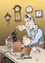Cartoon: Uhrmacher (small) by Back tagged pflege,wartung,haustier,verhütung,reparatur,uhrmacher,uhr,zeitgeber,zeit,time,watch,clock,pet