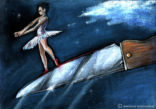 Cartoon: Dancer (medium) by JARO tagged dancer,knife,woman,art,pain,ballet