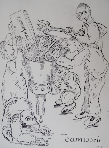Cartoon: Tuschzeichnungen (medium) by Volker Kurz tagged teamwork,jagd,nach,unendlichem,wo,ist,die,lösung,wurzelbehandlung,math2022,umkehrschluss