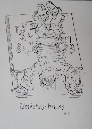 Cartoon: Tuschzeichnungen (medium) by Volker Kurz tagged teamwork,jagd,nach,unendlichem,wo,ist,die,lösung,wurzelbehandlung,math2022,umkehrschluss