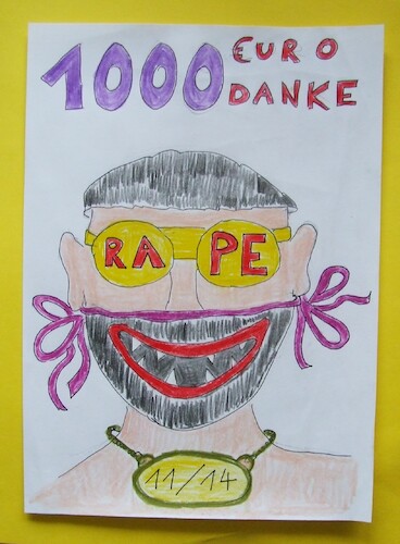 Cartoon: 1000 EURO  MORD vergewaltiger (medium) by skätschup tagged abschiebung,und,tausend,euro,für,mörder,kriminelle,vergewaltiger