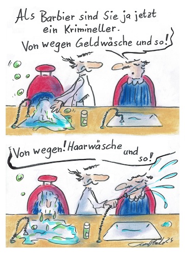 Cartoon: Barbershops im Visier (medium) by TomPauLeser tagged barbershop,barbier,reul,innenministerium,sek,razzia,friseurbranche,branche,reulgeldwäsche,kriminell,krimineller,maffia,meisterbrief,haarwäsche,friseur,salon