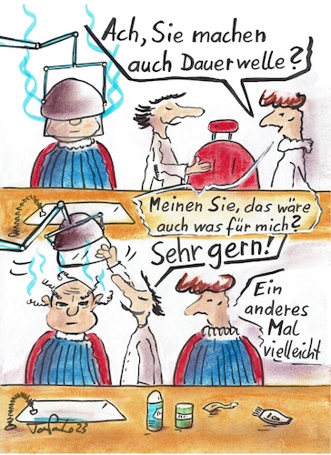 Cartoon: Barbier St Phan (medium) by TomPauLeser tagged barbier,dauerwelle,frisur,friseur,heißhaube