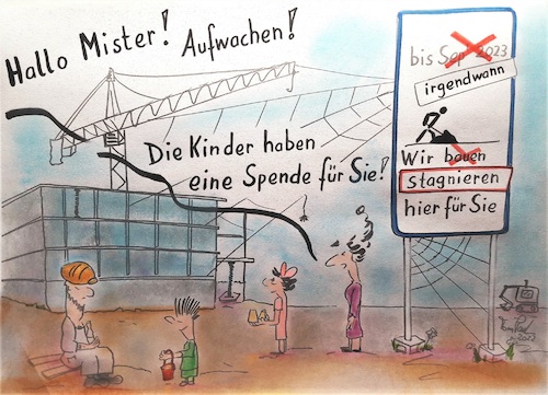 Cartoon: Baustellen in der Krise (medium) by TomPauLeser tagged baustelle,baukrise,baubranche,baustoffmangel,knappheit,sand,sandkasten,baustellen,krise