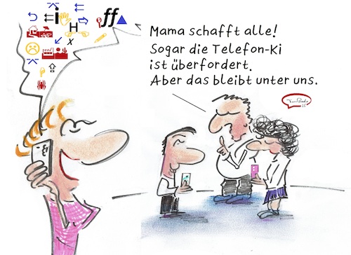 Cartoon: ChatGPT und andere totquatschen (medium) by TomPauLeser tagged ki,ai,künstliche,intelligenz,telefonchat,quatschen,totquatschen,telefonservice,überfordert,überforderung,familie,geheimnis,kauderwelsch,schlapplachsachen,telefon,handy,satire,ebook,tompaule,telefonauskunft,smartphone,auskunft,farce,sarkasmus,cartoon,satirecartoon