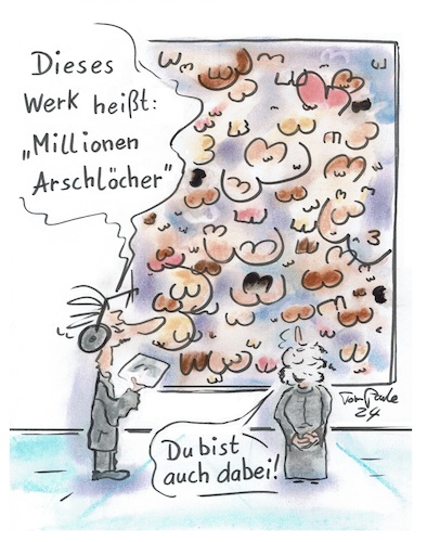 Cartoon: Dabei sein (medium) by TomPauLeser tagged kunst,kunstwerk,bild,popo,po,arsch,arschloch,arschlöcher,kunstausstellung,galerie,museum,audio,audiovorlesung,audiogerät,kopfhörer,hintern,allerwertester