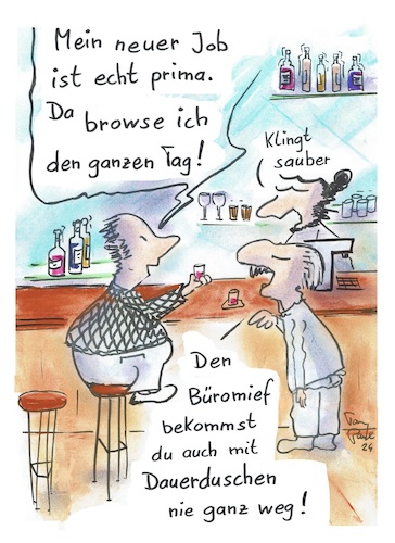 Cartoon: Dauerbrausen (medium) by TomPauLeser tagged browsen,browser,surfen,oc,internetbrowsen,brausen,brause,dusche,dauerbrause,büro,mief,bürogestank,büromief,riechen,waschen,duschen,sauber,kneipe,bar,job