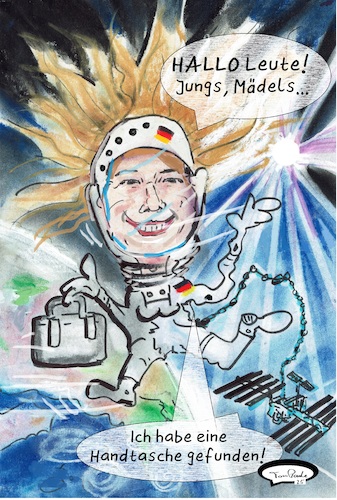 Cartoon: Der 100000 Dollar Koffer (medium) by TomPauLeser tagged rabea,rogge,astronautin,elektroingenieurin,iss,raumstation,weltall,orbit,schlapplachen,satire,karikatur,schlapplachsachen,cartoon,tompaule,weltallkoffer