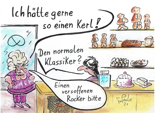 Cartoon: Der Klassiker (medium) by TomPauLeser tagged klassiker,hefekerl,puhmann,krampus,norddeutschland,meist,stutenkerl,genannt,wird,trägt,er,im,westen,südwesten,eher,namen,weckmann,süddeutschland,österreich,deutet,bezeichnung,rocker,wacken,schreckgestalt,heiligen,nikolaus,versoffen