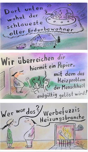 Cartoon: Die Rettung ist so nah... (medium) by TomPauLeser tagged heizkosten,heizung,branche,alien,außerirdische,ufo,problem,lösung,plan,strategie,hilfe,ofen,missverständnis,iq,rettung,tompaul,thomas,leser,karikatur,cartoon