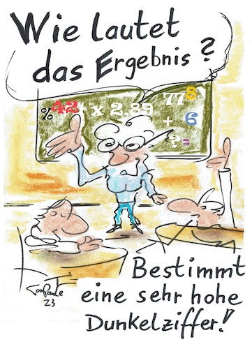 Cartoon: Dunkelziffer (medium) by TomPauLeser tagged dunkelziffer,zahl,zahlen,ziffer,ziffern,rechnen,mathematik,algebra,prozentrechnen,kaufmännisches,schule,lehre,lehrer,professor,akademie,bruchrechnen,ausbildung