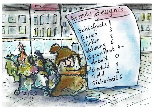 Cartoon: Ein Armutszeugnis (medium) by TomPauLeser tagged armutszeugnis,obdachlos,mord,kriminalität,opfer,angriff,übergriff,übergriffig,schlafplatz,wohnung,platte,trinken,essen,sicherheit,armut,elend,gesellschaft,unfähig,strafmündig,kinderstrafe,bestrafen,verurteilen,respektlos,respektlosigkeit,sonderlinge