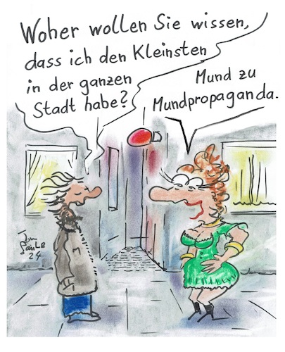 Cartoon: Ein Gerücht (medium) by TomPauLeser tagged gerücht,verbreitung,mund,mundpropaganda,propaganda,fakenews,bordsteinschwalbe,prostituierte,freier,puff,klein,kleinster,winzig,milieu,rotlicht,rotlichtmilieu,bordell