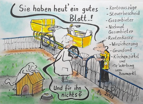 Cartoon: Ein gutes Blatt (medium) by TomPauLeser tagged karte,karten,kartenspiel,gut,gutes,blatt,brief,briefe,kontoauszug,steuererklärung,gasrechnung,gasanbieter,rente,rentenbescheid,grundsteuer,grundamt,schreiben,briefschreiben,baumarkt,werbung,ebike