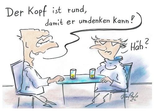 Cartoon: Ein sinnvolles Gespräch (medium) by TomPauLeser tagged kopf,rund,eckig,sinn,unsin,unsinnig,sinnvoll,kantig,dreieckig,flach,umdenken,denken,idee,ideen,gedanken