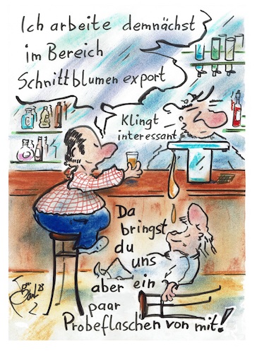 Cartoon: Er hat den Job Job (medium) by TomPauLeser tagged job,arbeit,arbeitsmarkt,schnittblumen,schnittblumenexport,export,bier,biersorte,bar,kneipe,betrunken,zapfanlage,theke,barmann,wirt,wirtschaft