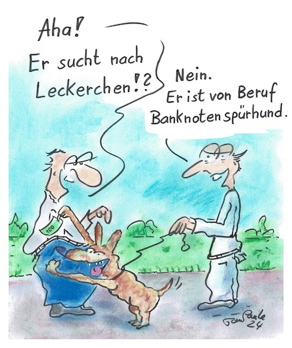 Cartoon: Er nimmt auch Münzen (medium) by TomPauLeser tagged banknote,banknoten,beruf,hundeberuf,hundearbeit,hundetrainer,dog,geld,geldnoten,banknotenspürhund,spürhund,mentrailer,mantrailer,rettungshund,bergungshund,hundeschule,hundeausbildung,schnüffler,schnüffeln,nase,gassi,gehen,hundeleine,leckerli,hundeleckerli