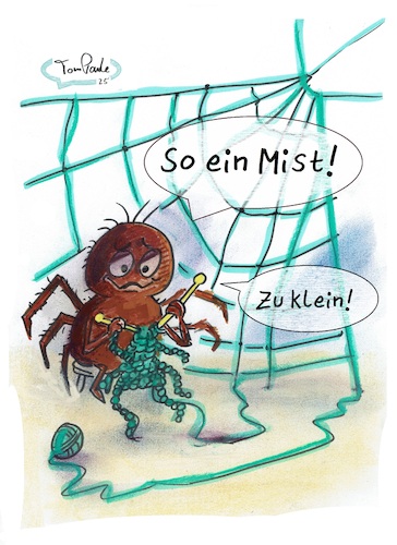 Cartoon: Es geht ans Eingemachte (medium) by TomPauLeser tagged eingemacht,spinne,spider,häkeln,pullover,stricken,wolle,spinnfäden,faden,knäuel,wollknäuel,satire,satirecartoon,reserven,wintervorrat,winterpullover,comic,cartoon,spinnfaden