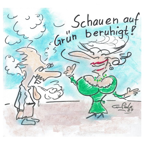 Cartoon: Fernab der Realität (medium) by TomPauLeser tagged fernab,jenseits,realität,grün,farbe,politisch,lust,erotisch,beruhigung,beruhigen,abtörnen,antörnen,kleid,wolllust,dampf,wut,rauch,tag,der,erde,happy,earth,day,hour