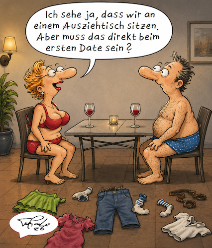 Cartoon: First Date (medium) by TomPauLeser tagged first,date,dating,treffen,paar,pärchen,tisch,ausziehtisch,ausziehen,verliebte