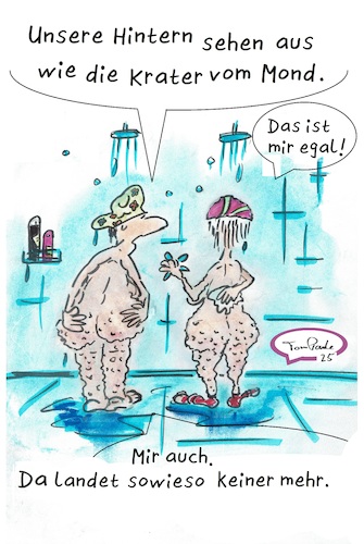 Cartoon: Frauendusche (medium) by TomPauLeser tagged cellulite,cellulitis,dusche,po,mond,mondkrater,haut