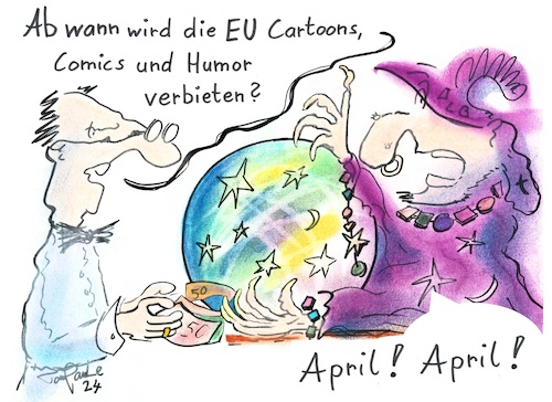 Cartoon: Gute Frage ! (medium) by TomPauLeser tagged april,aprilscherz,scherz,hunor,cartoon,comic,wahrsagerei,wahrsager,vorhersage,eu,europäische,union,kommission,verbieten,verbot