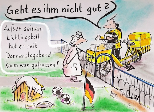 Cartoon: Halbmast (medium) by TomPauLeser tagged halbmast,hund,garten,oma,postbote,breifträger
