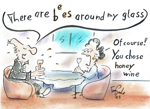 Cartoon: Honey wine (medium) by TomPauLeser tagged honey,wine,empty,glass,bee,bees