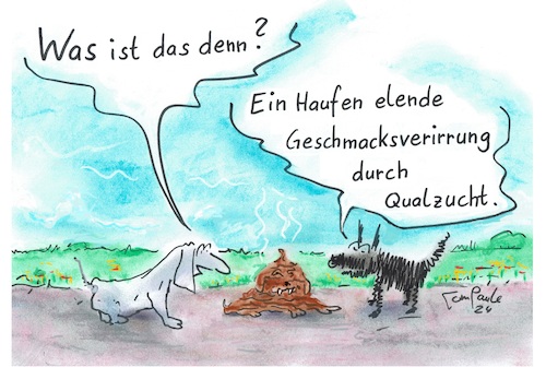 Cartoon: Hundeelend (medium) by TomPauLeser tagged qualzucht,tierschutz,tierschutzbeauftragte,zucht,hunderasse,weiterzucht,tierschutzgesetz,hundezüchter,verschärft,gesetz,geschmack,geschmacksverirrung,mops,bulldogge,chihuahua,kurzschnauzer,problematisch,bundeslandwirtschaftsminister,eindämmen,tierleid,tierkrankheit,veterinär,kleintierpraxis,rute,defekte,nasenfalte,oberkiefer,gaumen,gaumensegel,luftröhre,abgeplattet,hundehalter,hundemode,modehunde,stummelschwanz,zurückgezüchtet,hüftdysplasie,tierheim,knopfaugen,welpe