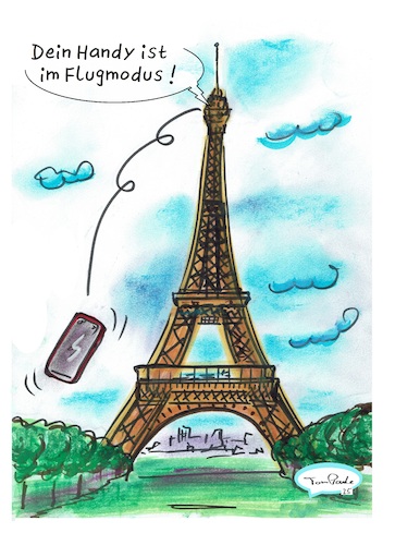 Cartoon: In Paris (medium) by TomPauLeser tagged eiffelturm,paris,handy,smartphone,flugmodus,ausgeschaltet,fal,fallen