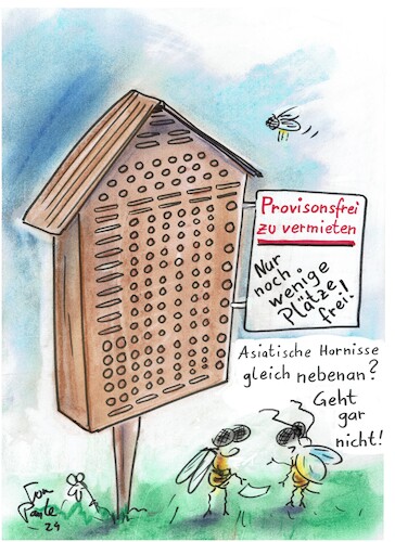 Cartoon: Insektenhotel (medium) by TomPauLeser tagged insektenhotel,solo,solitärinsekten,solitäre,vermieten,vermietung,wohnung,vermieter,provision,provisionsfrei,endemit,endemisch,kosmopolit,biene,bienen,solotärbiene,abgegrenzt,abgrenzung,isoliert,asiatische,hornisse,ausländer,ausländisch