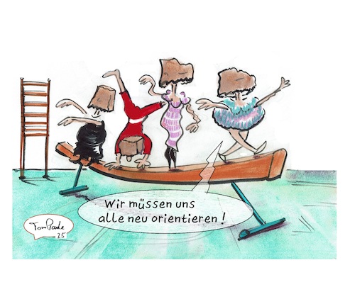 Cartoon: Kompass nötig (medium) by TomPauLeser tagged orientierung,orientier,blinde,blind,orientierungslos,orientierungslosigkeit,turnhall,sporthalle,schwebebalken