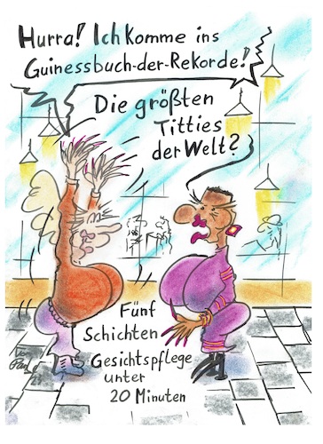 Cartoon: Layering (medium) by TomPauLeser tagged guiness,buch,der,rekorde,guinessbuch,layern,layer,schichten,gesichtspflege,layering,begegnung