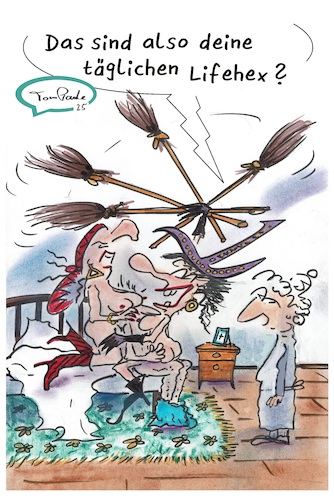 Cartoon: Lifehacks (medium) by TomPauLeser tagged lifehack,lifehacks,hexe,hexen,schlapplachsachen,tompaule,cartoon,witz,besen,hexenbesen,domina