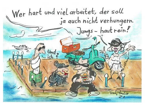 Cartoon: Maffiossos Pause (medium) by TomPauLeser tagged essen