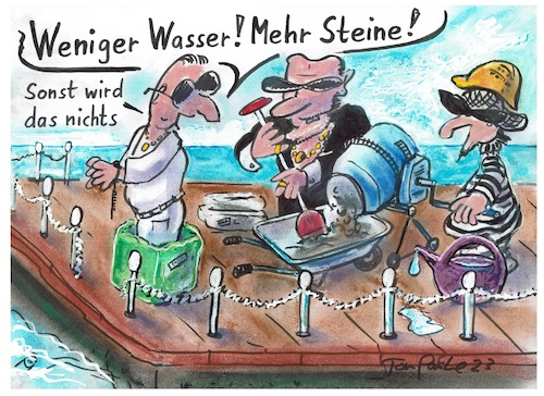 Cartoon: Maffiossos Die Mischung macht es (medium) by TomPauLeser tagged mafia,clan,knastbruder,sonnenbrillen,gestreift,goldkette,bruder,bau,zement,mörtel,gips,zementsack,zementsäcke,pier,hafen,meer,personenabsperrung,betonmischer,betonmischmaschiene,steine,zuschlag,mischung,zementwanne,schubkarre