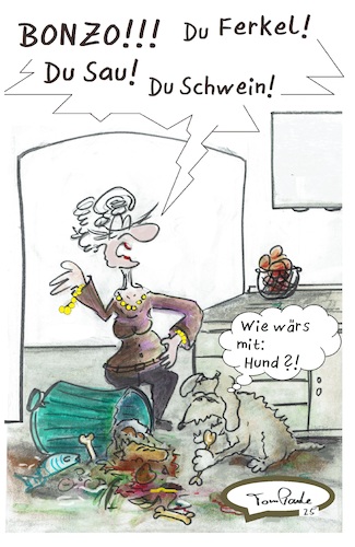 Cartoon: Mal einfach nur Hund sein (medium) by TomPauLeser tagged hund,schwein,sau,ferkel,mülltonne