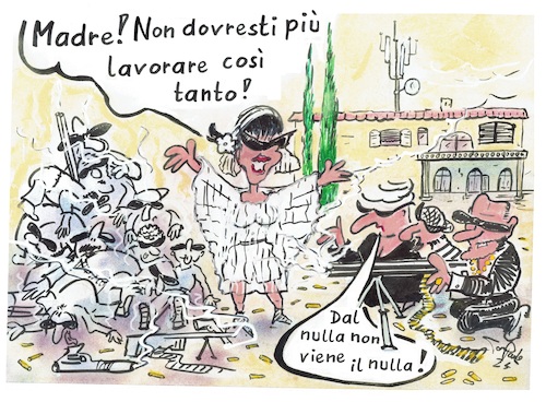 Cartoon: Molto lavoro (medium) by TomPauLeser tagged madre,molto,lavoro,una,casa,italia,mitragliatrice,famiglia,fratello,sorella,cartucce,cipressotoscana