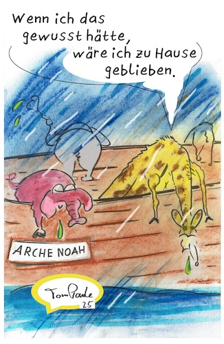 Cartoon: Neue biblische Erkenntnisse (medium) by TomPauLeser tagged arche,noah,ark,tiere,übelkeit,seekrank,reisekrank,reisekrankheit,bibel