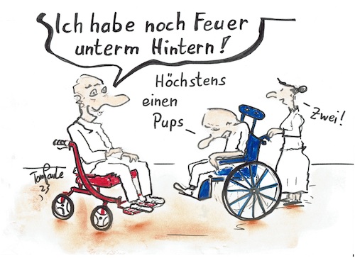 Cartoon: Neues aus der Seniorenreisdenz (medium) by TomPauLeser tagged senirenresidenz,altenpflege,pflegeheim,pflegedienst,seniorenheim,pups,feuer,im,hintern