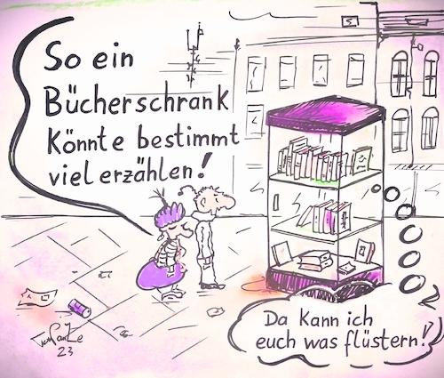 Cartoon: Neulich am Bücherschrank (medium) by TomPauLeser tagged bücherschrank,buchschrank,buch,bücher,öffentlich,erzählen,texten