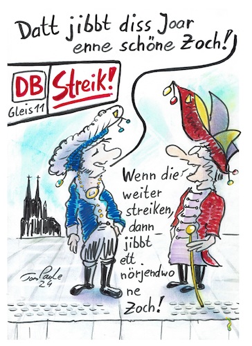 Cartoon: Neulich am Kölner Hbf (medium) by TomPauLeser tagged köln,hbf,hauptbahnhof,gleis,streik,lokführer,bahnstreik,lokführerstreik,karneval,jecken,karnevalszug,faschingszug,umzug,helau,rosenmontag,veilchendienstag,altweiber,fastelovend,alaaf,narrenkappe,kölner,dom